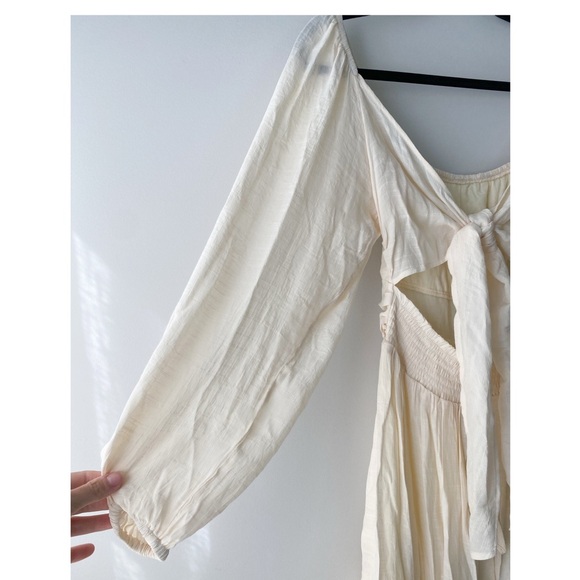 Womens Babydoll Puff Sleeve‎ Mini Dress S Cream Gauze Tie Back Etherial Romantic - Picture 7 of 9